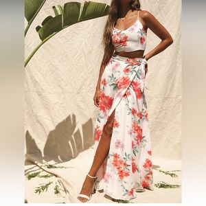 Bloom With a View White Floral Print Two-Piece Maxi Dress
